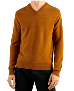 Cashmere-V-Neck-Mens-L-Camel